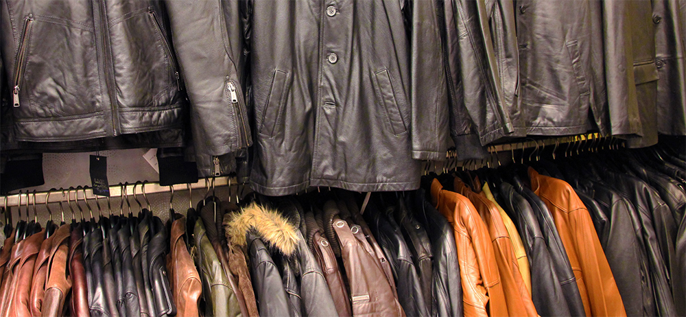 Leather jackets on a row
