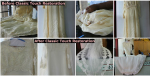 Before and after wedding dress restoration
